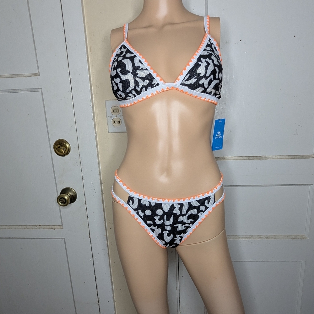 Cupshe NWT Lurex Leopard Print Bikini Top And Cut-Out Bottoms Set Size Small